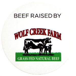 Round "Beef raised by Wolf Creek Farm" Label